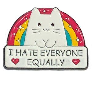 I Hate Everyone Equally Cat Kitten Funny  Rainbow Hearts Enamel Pin Brooch NWOT